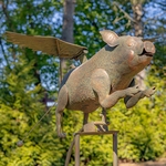 Large Rustic Flying Pig Rocking Stake