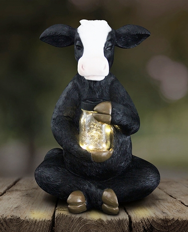 Large Solar Cow w/Jar of Fireflies - Click to enlarge