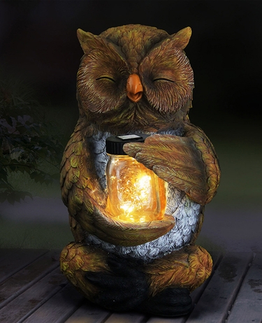 Large Solar Owl w/Jar of Fireflies - Click to enlarge
