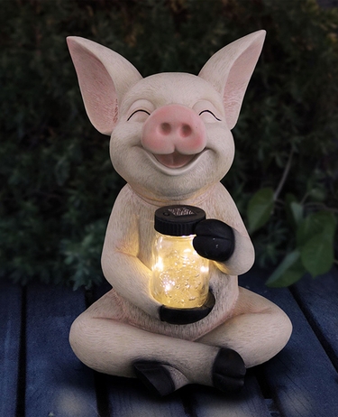 Large Solar Pig w/Jar of Fireflies - Click to enlarge