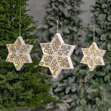 Large Iron Hanging 6-Point Stars w/LED (Set of 3) - Click to enlarge
