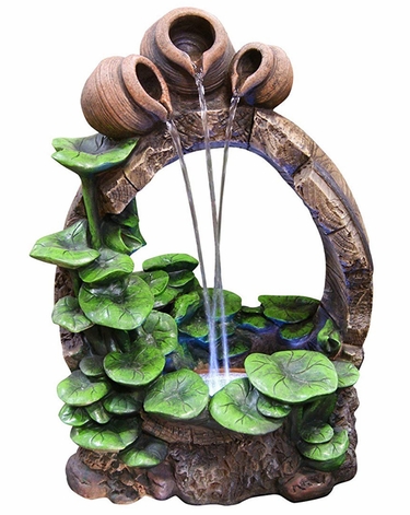 Lilypad Trinity Outdoor Fountain w/LED Lights - Click to enlarge