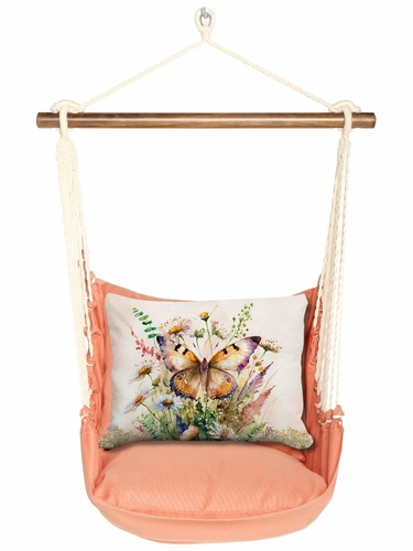 Living Coral Butterfly Watercolor 1 (orange) Hammock Chair Swing Set - Click to enlarge