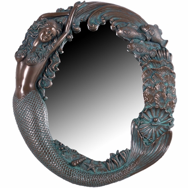 Long Hair Mermaid's Reef Mirror - Bronze Green Finish - Click to enlarge