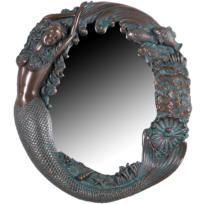 Long Hair Mermaid's Reef Mirror in Bronze Green Finish