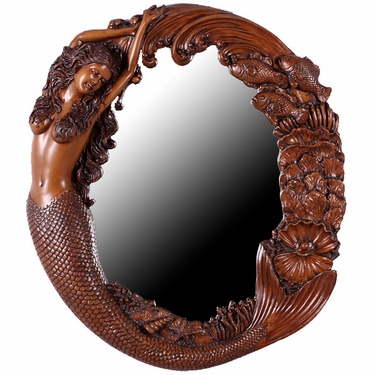 Long Hair Mermaid's Reef Mirror - Wood Finish - Click to enlarge