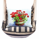 Marina Stripe Geranium Barrel Hammock Chair Swing Set