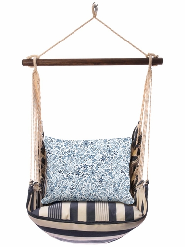 Marina Stripe Indigo Flourish Hammock Chair Swing Set - Click to enlarge