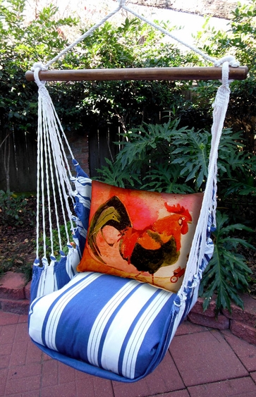 Marina Stripe Red Rooster Hammock Chair Swing Set - Click to enlarge