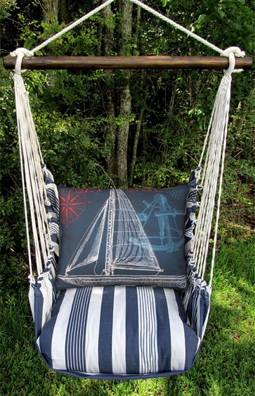 Marina Stripe Sailboat Blue Hammock Chair Swing Set - Click to enlarge