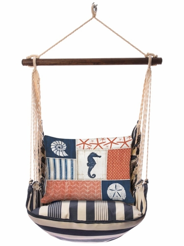 Marina Stripe Seahorse Patchwork Hammock Chair Swing Set - Click to enlarge