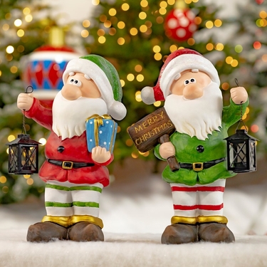 Christmas Gnomes with Sign and Lantern (Set of 2) - Click to enlarge