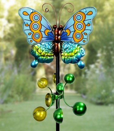 Metal Butterfly Wind Spinner - Teal - Click to enlarge