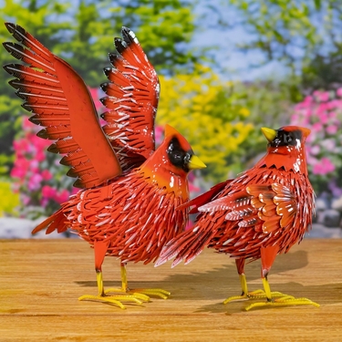 Metal Cardinal Bird Statues (Set of 2) - Click to enlarge