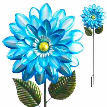 Metal Dahlia Flower Stake - Blue - Click to enlarge