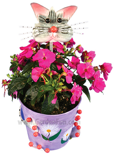 Metal Flower Pot w/Frisky Cat Head - Click to enlarge
