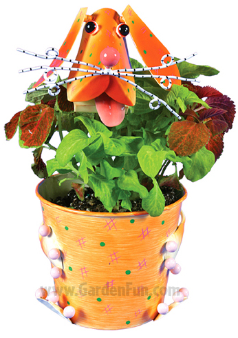 Metal Flower Pot w/Playful Dog Head - Click to enlarge