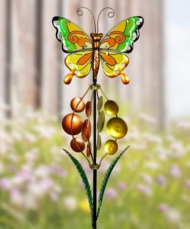 Metal & Glass Butterfly Bubble Wind Spinner - Click to enlarge