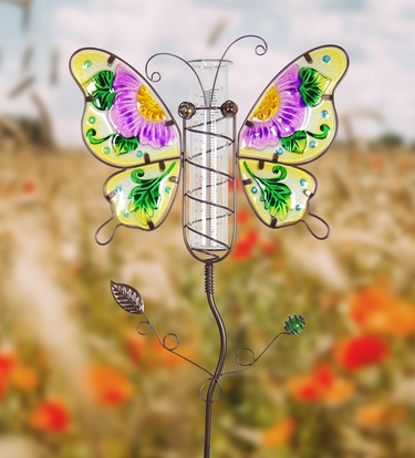 Metal & Glass Butterfly Rain Gauge Stake - Click to enlarge