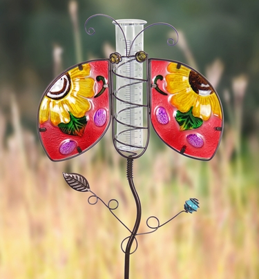 Metal & Glass Ladybug Rain Gauge Stake - Click to enlarge