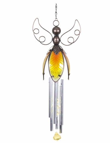 Metal & Glass Skirt Angel Chime - Yellow - Click to enlarge