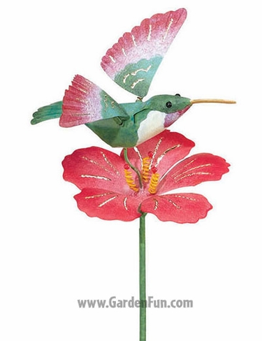 Metal Hummingbird with Flower Decor - Click to enlarge