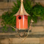 Metal & Orange Porcelain Hanging Birdhouse Metal & Orange Porcelain Hanging Birdhouse