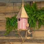 Metal & Pink Porcelain Hanging Birdhouse Metal & Pink Porcelain Hanging Birdhouse