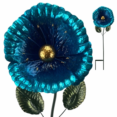 Metal Poppy Flower Garden Stake - Blue - Click to enlarge