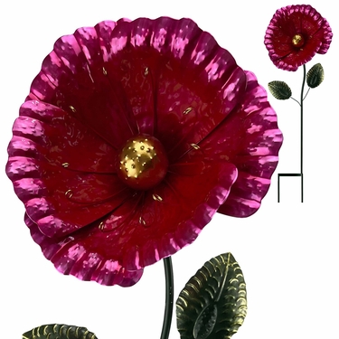 Metal Poppy Flower Garden Stake - Pink - Click to enlarge