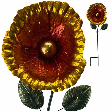 Metal Poppy Flower Garden Stake - Yellow - Click to enlarge
