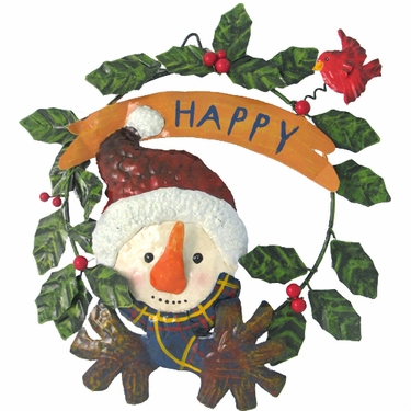 Metal Snowman Door Hanger Wreath - Click to enlarge