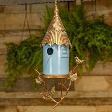 Metal & Soft Blue Porcelain Hanging Birdhouse - Click to enlarge