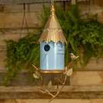 Metal & Soft Blue Porcelain Hanging Birdhouse Metal & Soft Blue Porcelain Hanging Birdhouse