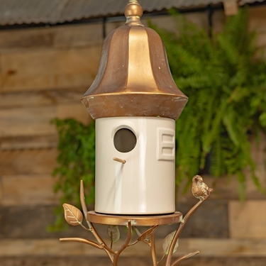 Metal & White Porcelain Hanging Birdhouse - Click to enlarge