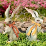Metal White Rabbit Garden Figurines w/Ribbons (Set of 2)