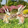 Metal White Rabbit Garden Figurines w/Ribbons (Set of 2)