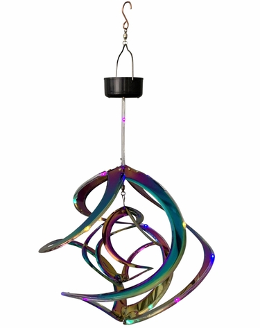 Metal Wind Spinner - Iridescent Cosmix with Solar Rainbow LED Lights - Click to enlarge