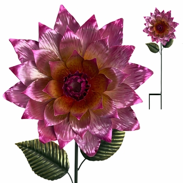 Metal Zinnia Flower Stake - Pink - Click to enlarge