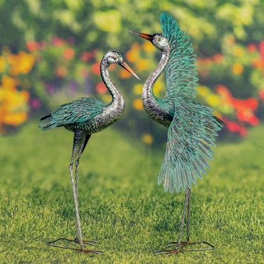 Metallic Iron Crane Metal Figurines (Set of 2) - Click to enlarge