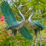 Metallic Iron Crane Metal Figurines (Set of 2)