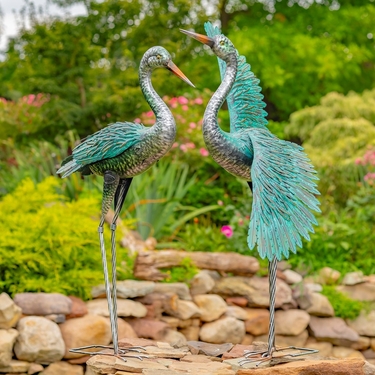 Metallic Iron Crane Metal Figurines (Set of 2) - Click to enlarge