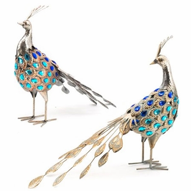 Metallic Silver Pheasant Birds (Set of 2) - Click to enlarge