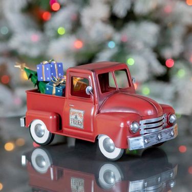 Mini Metal Truck w/Christmas Tree & Gifts - Antique Red - Click to enlarge