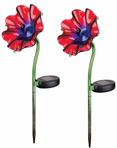 Mini Solar Poppy Stake - Red (Set of 2) - Click to enlarge