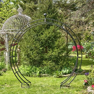 Iron Moon Gate with Plant Stands - Antique Black - Click to enlarge