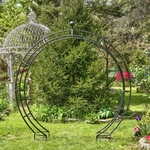 Iron Moon Gate with Plant Stands - Antique Black