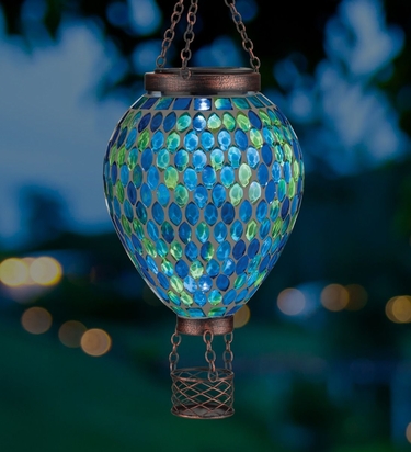 Blue Mosaic Solar Hot Air Balloon Lantern - Click to enlarge