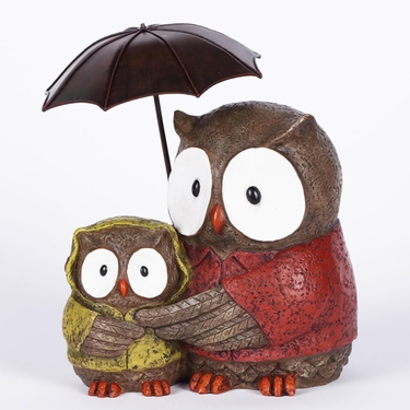 Mother Owl & Baby w/Umbrella - Click to enlarge