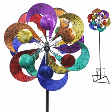 Multi Color Swirl Circles Wind Spinner Stake - Click to enlarge